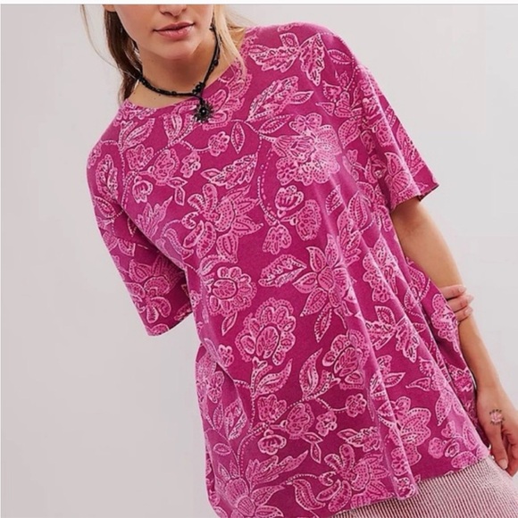 FREE PEOPLE 100% Cotton Relaxed Floral Paisley Tee XS - Picture 7 of 9